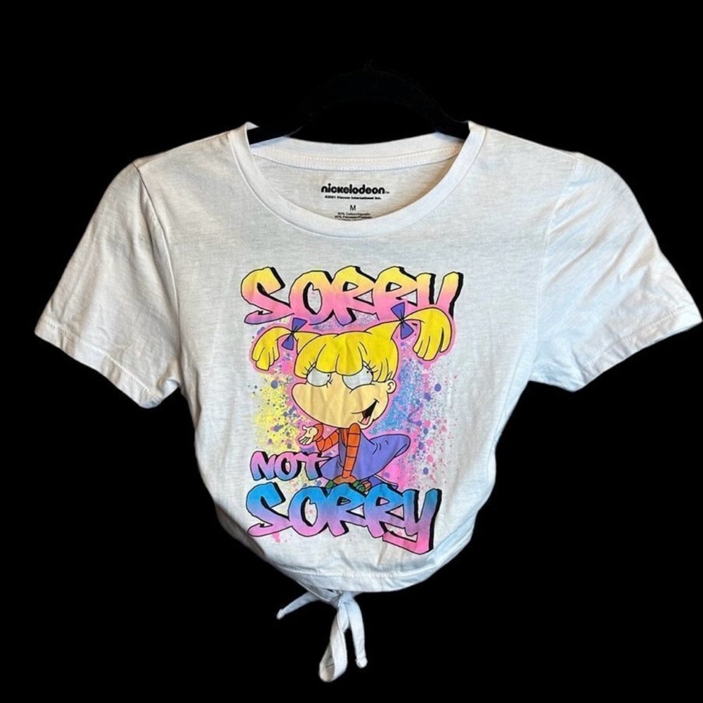 Rare Nickelodeon The Rugrats Angelica “Sorry not sorry” Cropped White T-Shirt